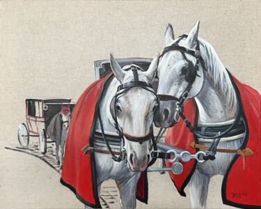Painting titled "Belgian horses. Cit…" by Natalia Veyner, Original Artwork, Acrylic
