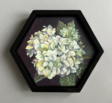 Картина под названием "White hydrangea. Bo…" - Natalia Veyner, Подлинное произведение искусства, Масло Установлен на Деревян…