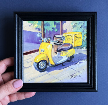 Painting titled "Yellow scooter. Ita…" by Natalia Veyner, Original Artwork, Oil