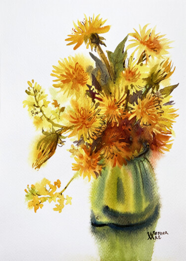 Painting titled "Dandelions. Yellow…" by Natalia Veyner, Original Artwork, Watercolor