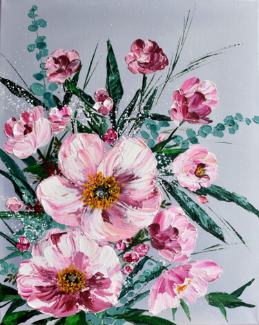 Ζωγραφική με τίτλο "Garden Flowers - im…" από Eva Pearl, Αυθεντικά έργα τέχνης, Ακρυλικό Τοποθετήθηκε στο Ξύλινο φορείο σκελ…