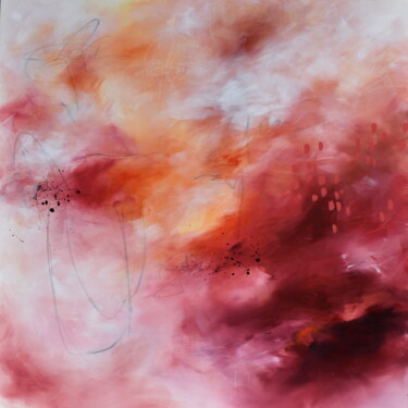 Картина под названием "The Land of Crimson…" - Eva Pearl, Подлинное произведение искусства, Акрил Установлен на Деревянная р…