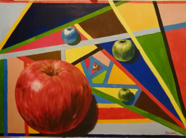 Картина под названием "Яблоки в геометрии" - Вячеслав Биткин, Подлинное произведение искусства, Акрил