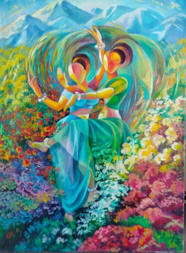 Painting titled "Индийские танцы" by Viacheslav Kiselev, Original Artwork, Oil