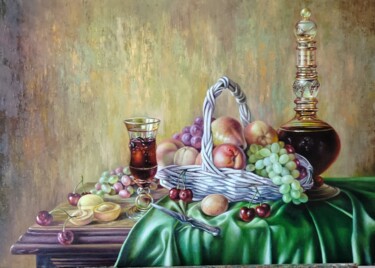 Pintura intitulada "Вино и фрукты" por Viacheslav Kiselev, Obras de arte originais, Óleo