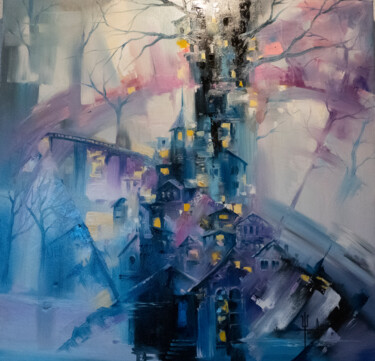 Schilderij getiteld "Зимнее дерево" door Viacheslav Shustov, Origineel Kunstwerk, Olie Gemonteerd op Houten paneel
