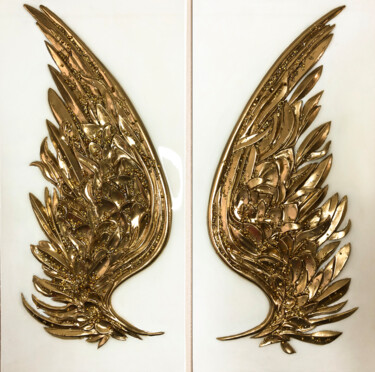 Sculpture titled "Golden wings" by Viacheslav Zaykin, Original Artwork, Plaster
