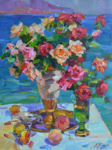 Картина под названием "розы" - Viacheslaw Pereta, Подлинное произведение искусства, Масло