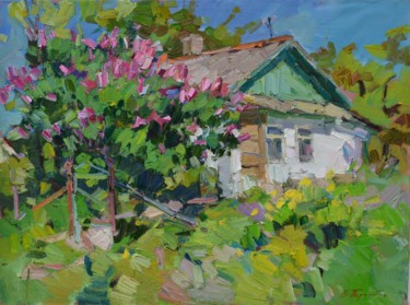 Painting titled "Сирень зацвела" by Viacheslaw Pereta, Original Artwork, Oil