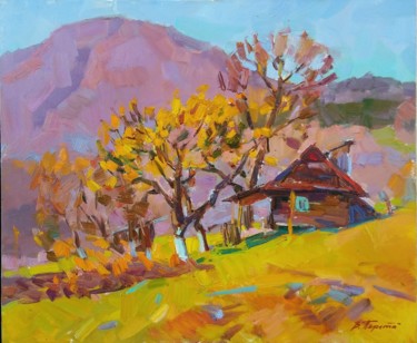 Peinture intitulée "Maison à la montagne" par Viacheslaw Pereta, Œuvre d'art originale, Huile