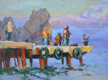 Painting titled "вечер у моря" by Viacheslaw Pereta, Original Artwork, Oil
