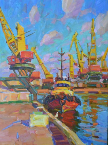 Ζωγραφική με τίτλο "утро в порту" από Viacheslaw Pereta, Αυθεντικά έργα τέχνης, Λάδι