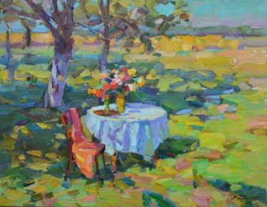 Pintura intitulada "столик в саду" por Viacheslaw Pereta, Obras de arte originais, Óleo