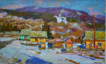 Painting titled "зима в деревне" by Viacheslaw Pereta, Original Artwork, Oil