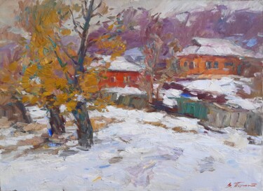 Schilderij getiteld "Winter in the villa…" door Viacheslaw Pereta, Origineel Kunstwerk, Olie