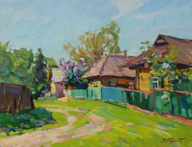 Painting titled "весна в деревне" by Viacheslaw Pereta, Original Artwork, Oil