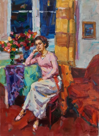 Painting titled "evening at the dacha" by Viacheslaw Pereta, Original Artwork, Oil