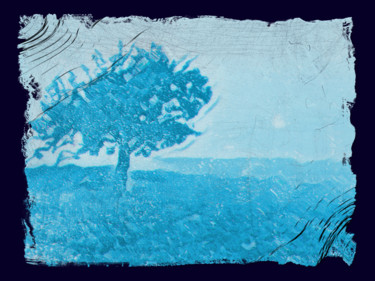 Digital Arts titled "Blue Tree in the Fog" by Viajacobi, Original Artwork, 2D Digital Work