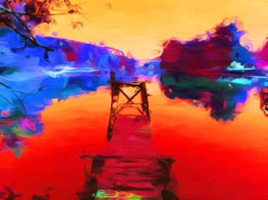 Digital Arts titled "The Pier at the Lake" by Viajacobi, Original Artwork, Digital Painting