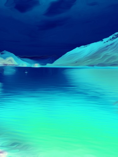 Arts numériques intitulée "Moonlit Lake" par Viajacobi, Œuvre d'art originale, Peinture numérique
