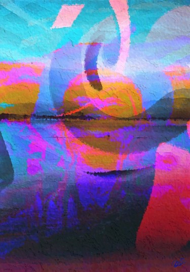 Digitale Kunst mit dem Titel "Lac Miroitant" von Viajacobi, Original-Kunstwerk, Digitale Malerei