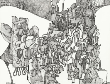 Drawing titled "Rock music on chair" by Vian, Original Artwork, Ink