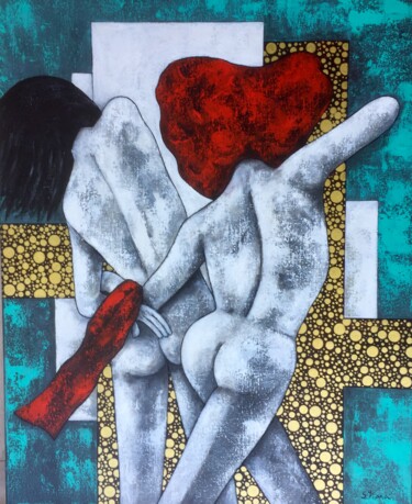 Corps à corps Peinture intitulée "Corps à corps" par Salette Viana, Œuvre d'art originale, Acrylique Monté sur Châssis