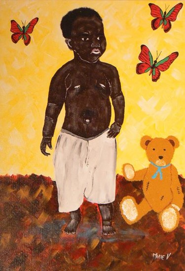 Peinture intitulée "Bébé Africain" par Mariev, Œuvre d'art originale, Autre