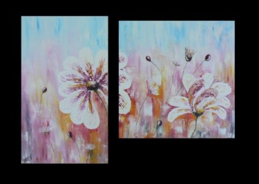 Peinture intitulée "Diptyque Fleurs 2" par Mariev, Œuvre d'art originale, Huile