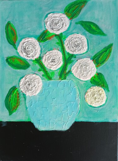 Painting titled "Flower power" by Vibeke Lerkenfeldt, Original Artwork, Acrylic Mounted on Wood Stretcher frame