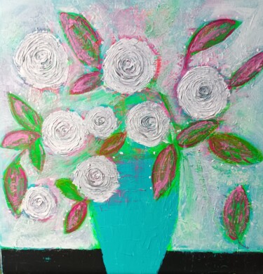 Картина под названием "Flowers" - Vibeke Lerkenfeldt, Подлинное произведение искусства, Акрил Установлен на Деревянная рама…