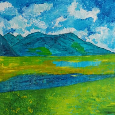 Painting titled "Montagnes" by Vibeke Lerkenfeldt, Original Artwork, Acrylic Mounted on Wood Stretcher frame