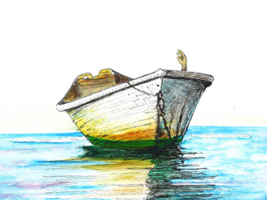 Pintura intitulada "Una barqua" por Vica, Obras de arte originais, Lápis
