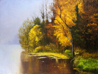 Painting titled "Reflejos de Otoño" by Vicent Penya-Roja, Original Artwork, Oil Mounted on Wood Stretcher frame