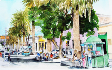 Pintura titulada "06-Plaza El Pañueli…" por Vicente Portillo O Vincent Of Houston, Obra de arte original, Acuarela