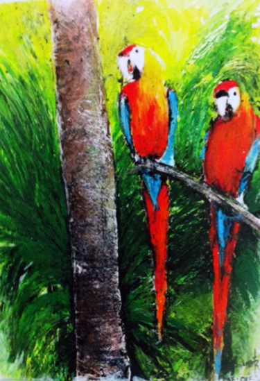 Painting titled "0013-Guacamayas" by Vicente Portillo O Vincent Of Houston, Original Artwork, Other