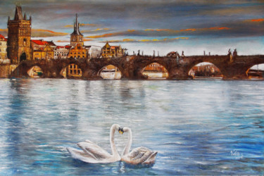 Pintura titulada "Rio Moldava" por Vicente Portillo O Vincent Of Houston, Obra de arte original, Oleo