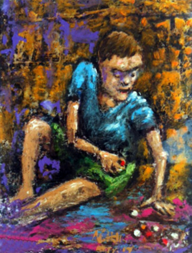 Pintura titulada "030-Niño de la calle" por Vicente Portillo O Vincent Of Houston, Obra de arte original