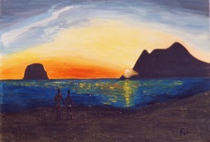 Peinture intitulée "Soleil couchant au…" par Vickx, Œuvre d'art originale, Huile