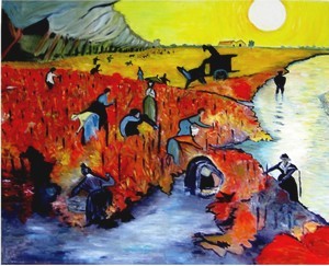 Peinture intitulée "la Vigne rouge" par Vickx, Œuvre d'art originale, Huile