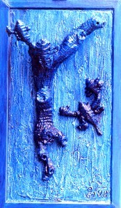 Sculpture intitulée "Blue Christ  (Creat…" par Vickx, Œuvre d'art originale, Bois