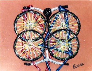 Peinture intitulée "Amour de 2 vélos" par Vickx, Œuvre d'art originale, Huile
