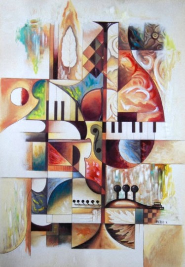 Painting titled "Abstraction, klezme…" by Painter Victor Peled, Original Artwork, Oil