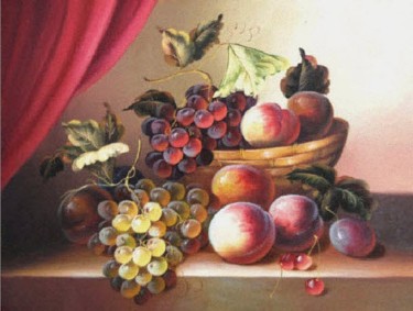 Painting titled "Still life with pea…" by Painter Victor Peled, Original Artwork, Oil
