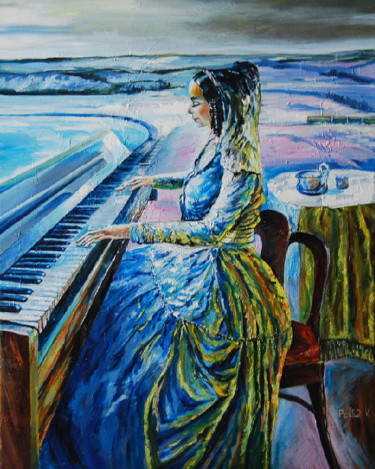 Painting titled "pianist-abstraction…" by Painter Victor Peled, Original Artwork