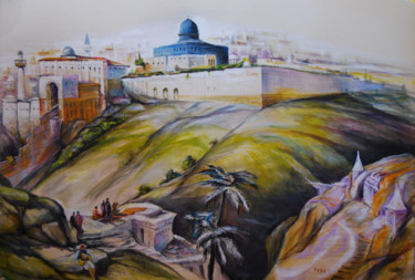 Painting titled "Old Jerusalem 1." by Painter Victor Peled, Original Artwork, Oil