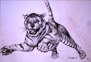 Painting titled "predator-tiger-penc…" by Painter Victor Peled, Original Artwork