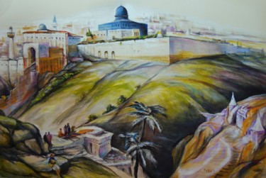 Painting titled "old-jerusalem-oil-o…" by Painter Victor Peled, Original Artwork, Oil