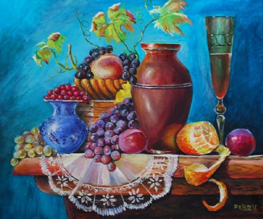 Painting titled "still-life-with-gra…" by Painter Victor Peled, Original Artwork