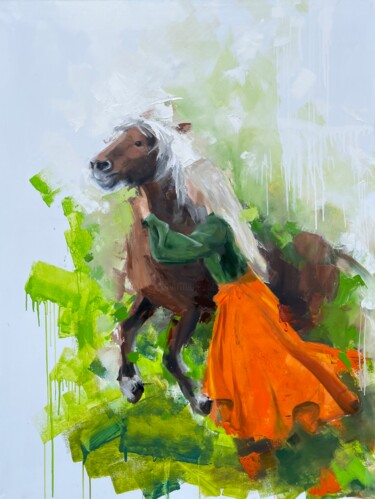 Картина под названием "Girl .Horse. Love" - Victo, Подлинное произведение искусства, Масло